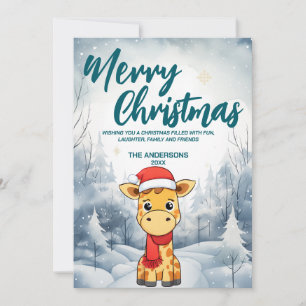Cartes Pour Fêtes Annuelles Funny Giraffe Merry Xmas arbre neige Fête de vacan
