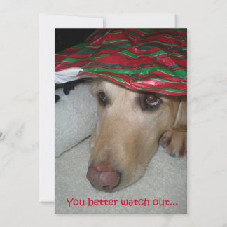 Cartes Pour Fêtes Annuelles Funny Golden Retriever à la recherche de Père Noël