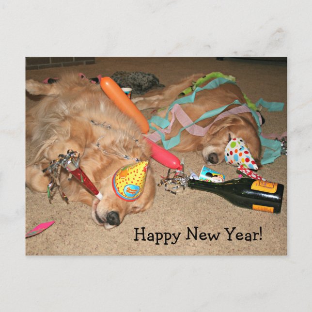 Cartes Pour Fêtes Annuelles Funny Golden Retriever Bonne fête du Nouvel An (Devant)