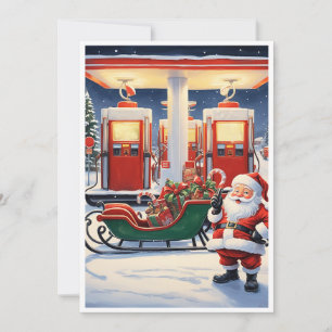 Cartes Pour Fêtes Annuelles Funny Hilarious Santa Claus à une station d'essenc