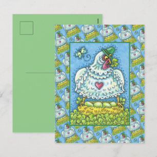 CARTES POUR FÊTES ANNUELLES FUNNY IRISH HEN, OEUFS VERTS ET SHAMROCK CUIT