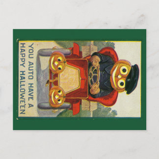 Cartes Pour Fêtes Annuelles Funny jack-o-lantern in a car Halloween postcard