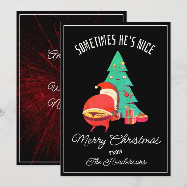 Cartes Pour Fêtes Annuelles Funny Joyeux Noël Salutation Naughty Père Noël Thè (Devant / Derrière)