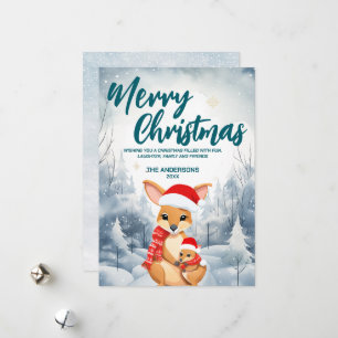 Cartes Pour Fêtes Annuelles Funny Kangaroo Merry Xmas arbre neige Fête