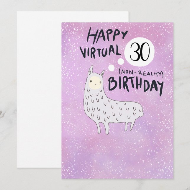 Cartes Pour Fêtes Annuelles Funny Llama Virtual Joyeux Anniversaire (Devant / Derrière)