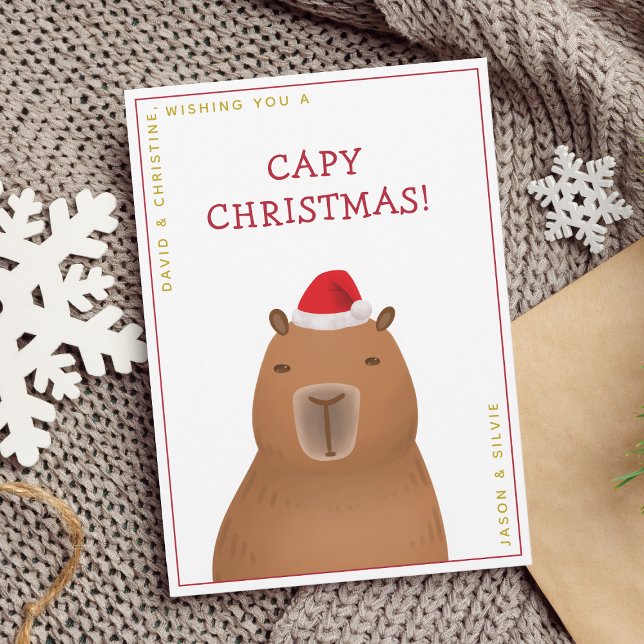 Cartes Pour Fêtes Annuelles Funny mignon Capybara Père Noël Pun Noël (Make it a capybara Christmas!)