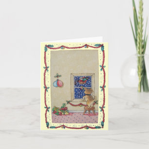 Cartes Pour Fêtes Annuelles Funny mignon chiot et père traîneau de Noël