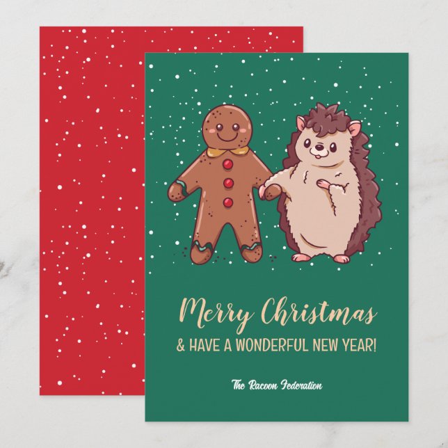 Cartes Pour Fêtes Annuelles Funny mignon Hérisson Joyeux Noël Bonne année (Devant / Derrière)