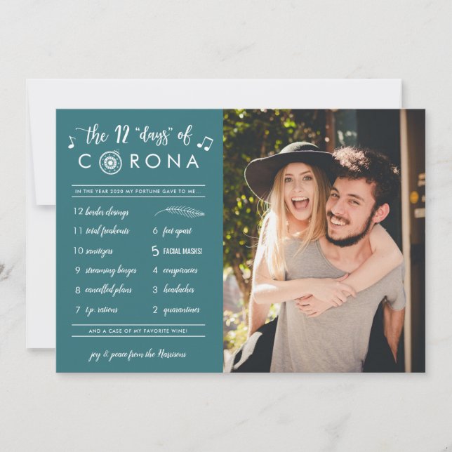 Cartes Pour Fêtes Annuelles Funny Modern Douze Jours de Corona Photo Turquoise (Devant)