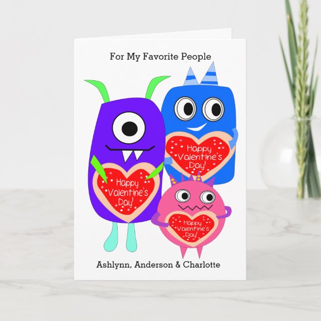 Cartes Pour Fêtes Annuelles Funny Monster Kids Saint Valentin (Devant)