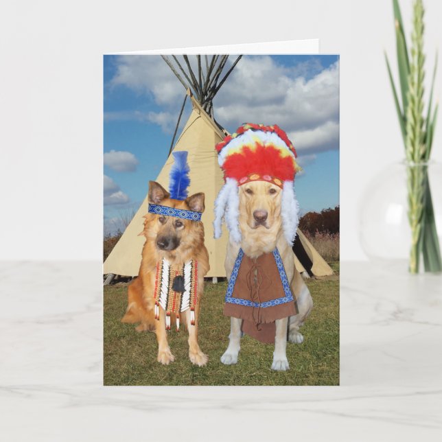Cartes Pour Fêtes Annuelles Funny Native American Dogs Anniversaire ou Valenti (Devant)