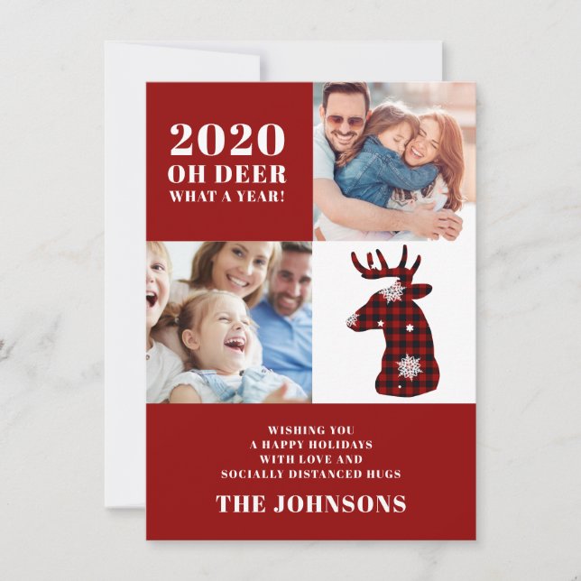 Cartes Pour Fêtes Annuelles Funny Oh Deer Plaid Snowflakes Photo Collage (Devant)