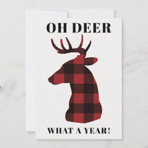 Cartes Pour Fêtes Annuelles Funny Oh Deer What a Year Buffalo Plaid
