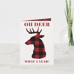 Cartes Pour Fêtes Annuelles Funny Oh Deer What a Year Buffalo Plaid Deer