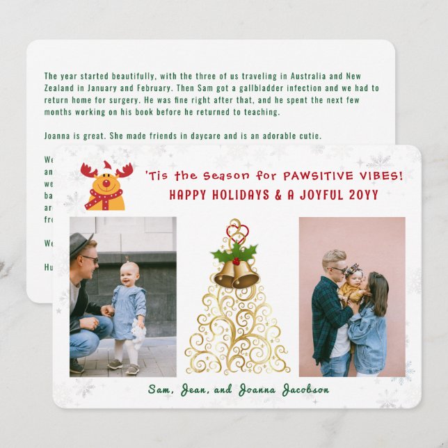 Cartes Pour Fêtes Annuelles Funny Pawsitive Rudolph Happy Holidays 2 Photos (Devant / Derrière)