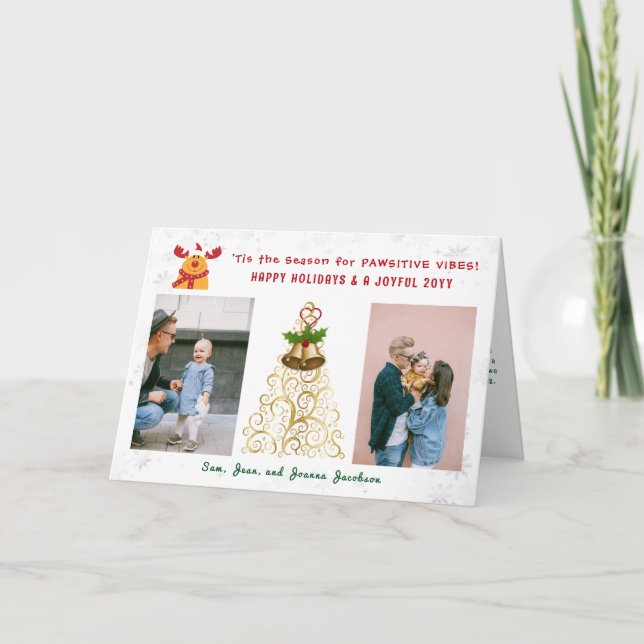 Cartes Pour Fêtes Annuelles Funny Pawsitive Rudolph Happy Holidays 2 Photos (Devant)