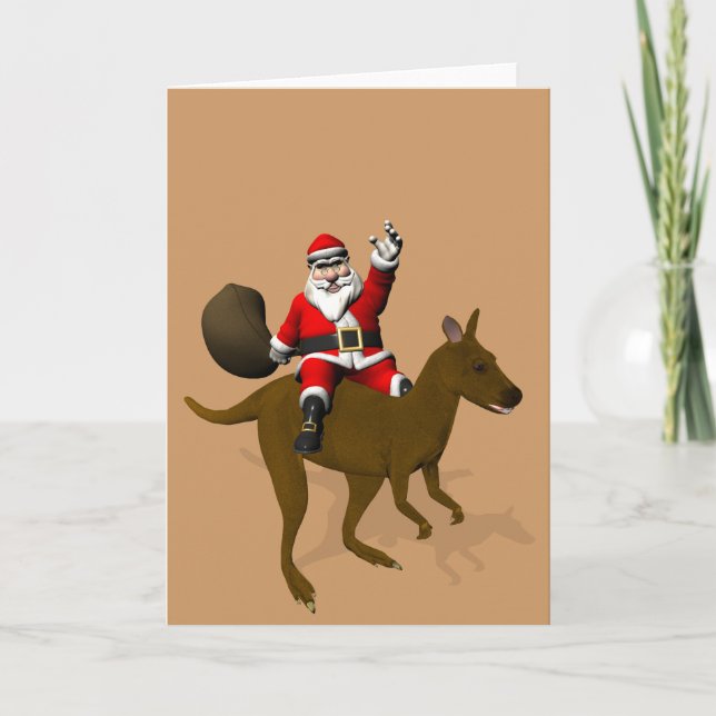 Cartes Pour Fêtes Annuelles Funny Père Noël À cheval Sur Kangaroo (Devant)