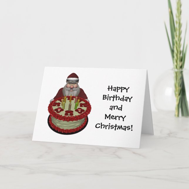 Cartes Pour Fêtes Annuelles Funny Père Noël Avec Gâteau D'Anniversaire (Devant)