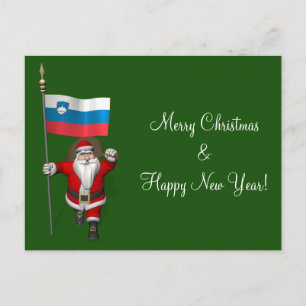Cartes Pour Fêtes Annuelles Funny Père Noël Avec L'Ensigne De Slovénie