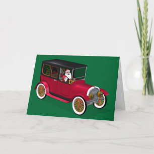 Cartes Pour Fêtes Annuelles Funny Père Noël Dans La Limousine Vintage Rouge