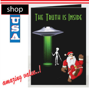 Cartes Pour Fêtes Annuelles Funny Père Noël exécutant UFO