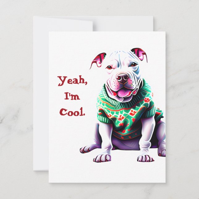 Cartes Pour Fêtes Annuelles Funny Pit Bull dans le pull de Noël (Devant)