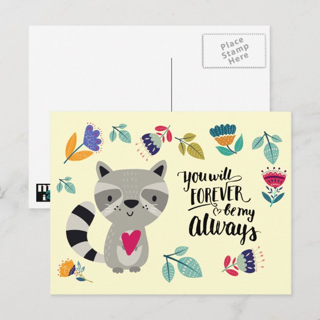 Cartes Pour Fêtes Annuelles Funny Raccoon Saint Valentin (Devant / Derrière)