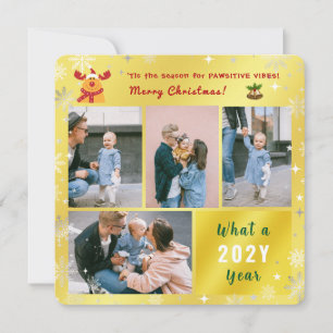 Cartes Pour Fêtes Annuelles Funny Rudolph 4 Photos Collage Cute Elégant Or