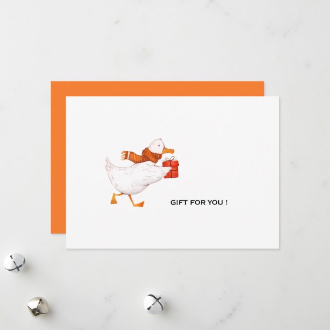 Cartes Pour Fêtes Annuelles Funny Running Cartoon Duck Christmas (Devant/Arrière en situation)