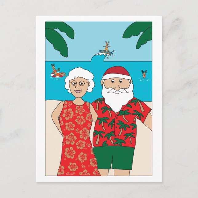 Cartes Pour Fêtes Annuelles Funny Santa Claus Beach Noël (Devant)