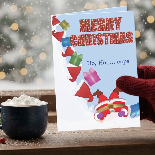 Cartes Pour Fêtes Annuelles Funny Santa Falls Christmas Folded Holiday Card (If you love humor, this Santa fail card is it cute, funny, and still totally Christmasy.)