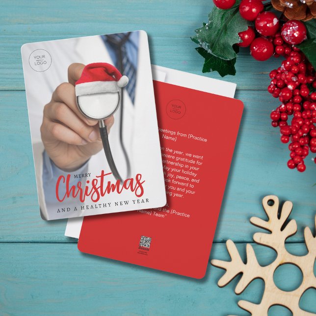 Cartes Pour Fêtes Annuelles Funny Santa Hat Stethoscope LOGO Médicale Noël (Créateur téléchargé)