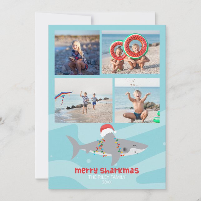 Cartes Pour Fêtes Annuelles Funny Shark Photo Christmas Flat Holiday Card (Devant)