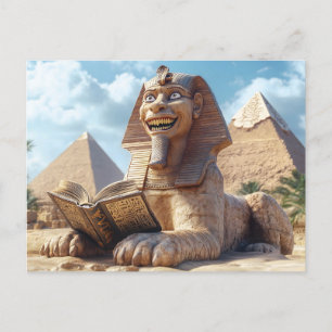 Cartes Pour Fêtes Annuelles Funny Sphinx Statue Lecture Ancien Livre en Egypte