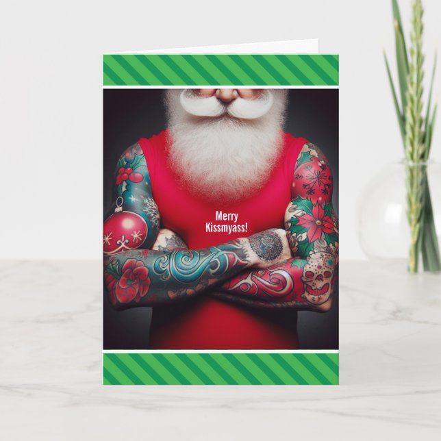 Cartes Pour Fêtes Annuelles Funny Tattooed Santa - Ink the Halls (Devant)