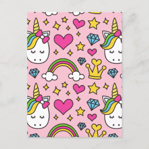 Cartes Pour Fêtes Annuelles Funny Unicorn Motif rose Magique Cheval mignon