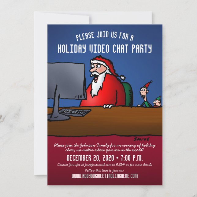 Cartes Pour Fêtes Annuelles Funny Video Santa Chat Party Invite (Devant)