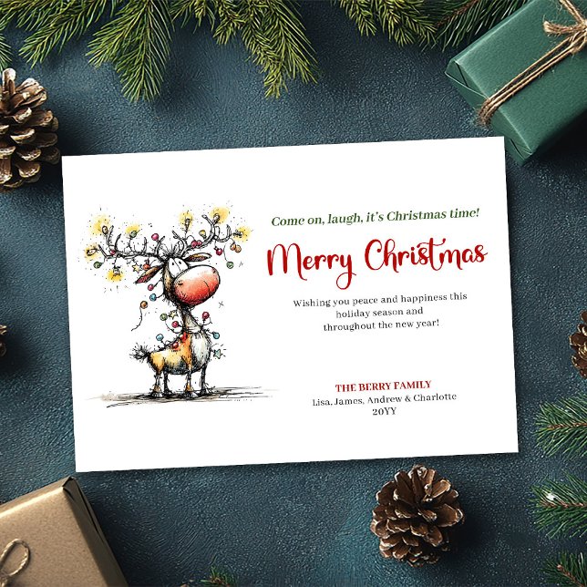 Cartes Pour Fêtes Annuelles Funny watercolor reindeer Christmas greeting card (Funny watercolor reindeer Christmas greeting card

)