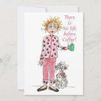 Funny Woman Caricature Before coffee Red Pajamas