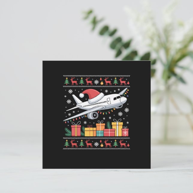 Cartes Pour Fêtes Annuelles Funny Xmas Lighting Tree Père Noël avion laid (Debout devant)