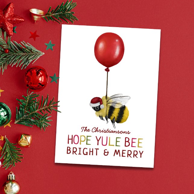 Cartes Pour Fêtes Annuelles Funny Yule Bee Joyeux et brillant Noël (Créateur téléchargé)