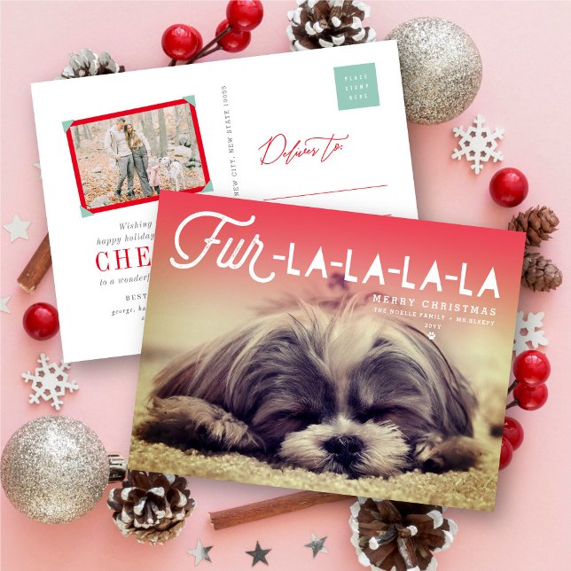 Cartes Pour Fêtes Annuelles Fur La La La La Script Amoureux des chiens Photo F (Créateur téléchargé)