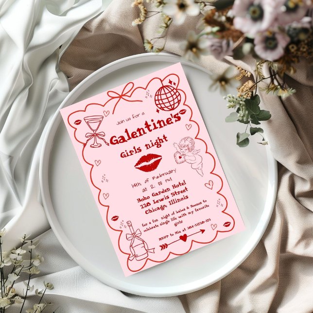 Cartes Pour Fêtes Annuelles Galentine Main dessinée Valentine Filles Fête de N (Créateur téléchargé)