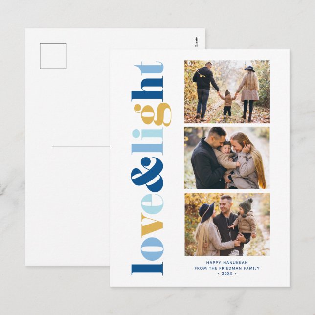Cartes Pour Fêtes Annuelles Galerie "Amour et Lumière" de 3 Photos Hanoukka (Devant / Derrière)