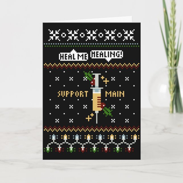 Cartes Pour Fêtes Annuelles Gamer Support Main Pixel Art Syringe Noël (Devant)