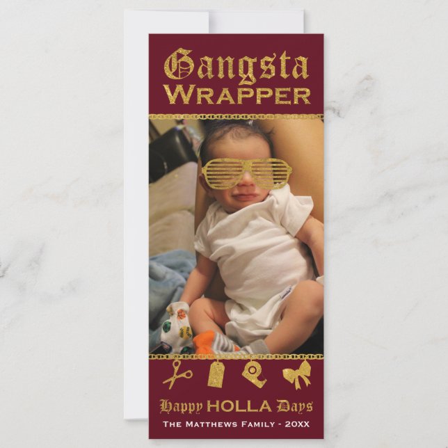 Cartes Pour Fêtes Annuelles Gangsta Wrapper Joyeux HOLLA Jours Noël (Devant)