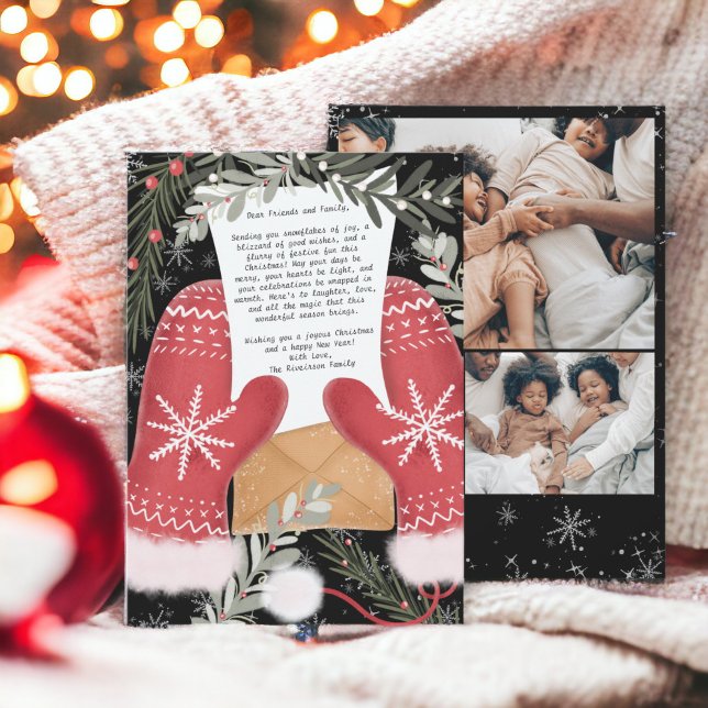 Cartes Pour Fêtes Annuelles Gants amusants illustration Famille de Noël 3 phot (Fun gloves illustration Christmas family 3 photos Holiday Card)