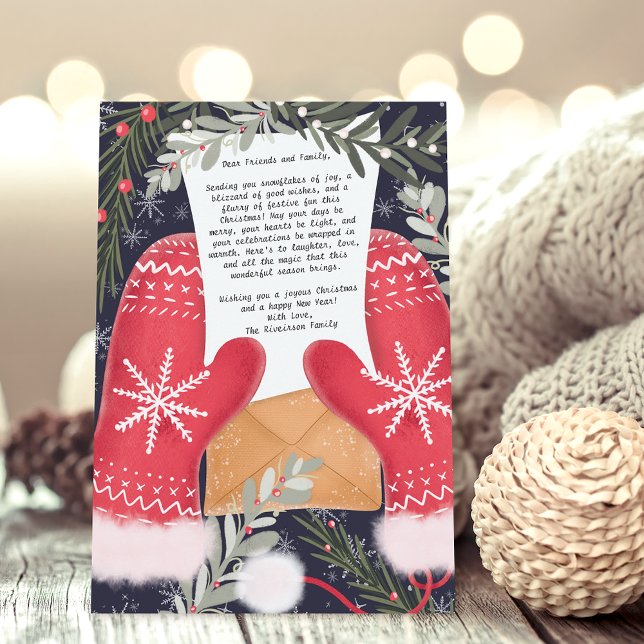 Cartes Pour Fêtes Annuelles Gants amusants illustration Famille de Noël 3 phot (Fun gloves illustration Christmas family 3 photos Holiday Card on blue)