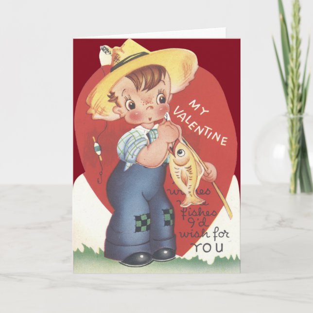 Cartes Pour Fêtes Annuelles Garçon de la campagne Valentine de poissons de (Devant)