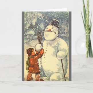 Cartes Pour Fêtes Annuelles Garçon estonien avec le bonhomme de neige